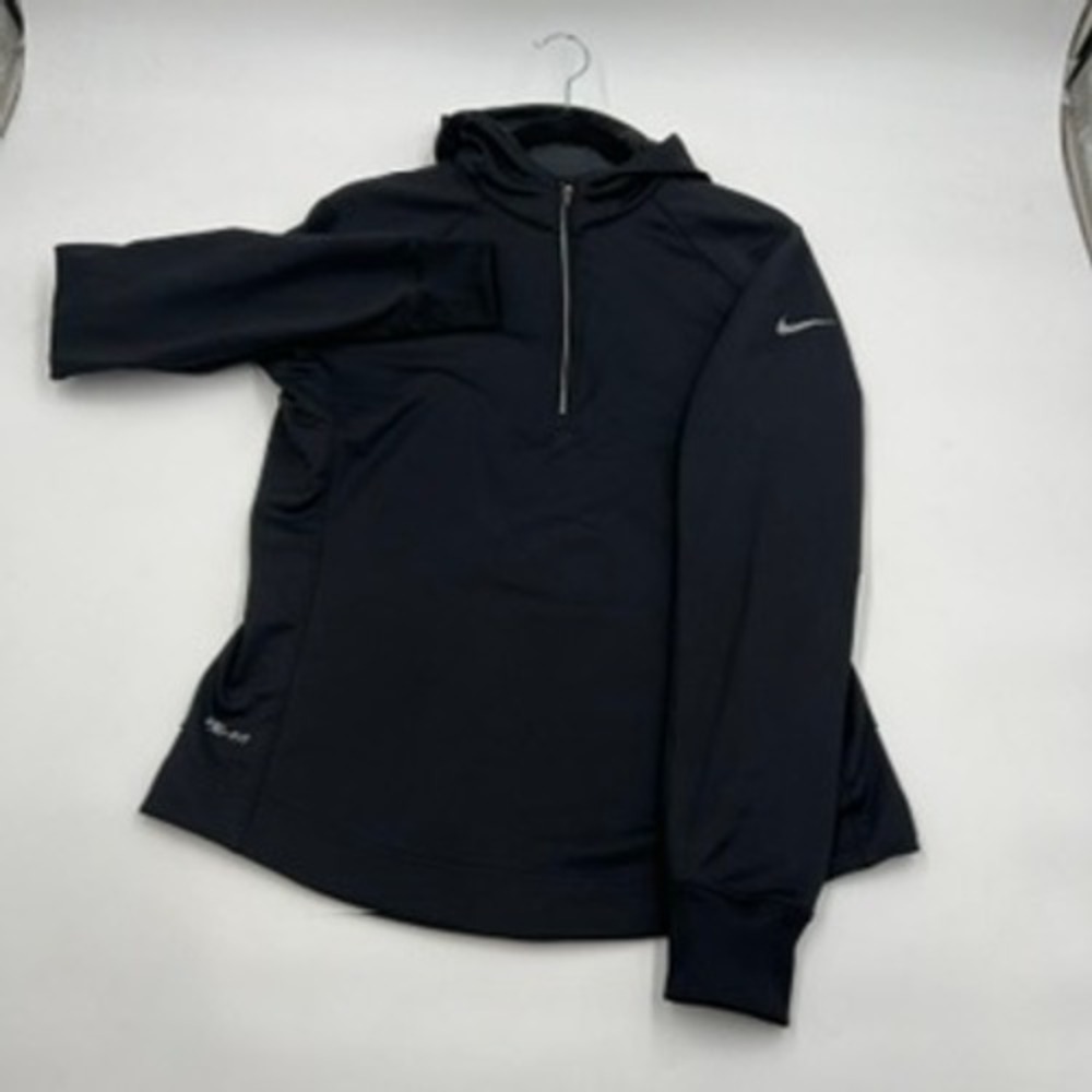 Nike Dri-FIT Womens Black Quarter Zip Hooded Running Top Pullover Large L